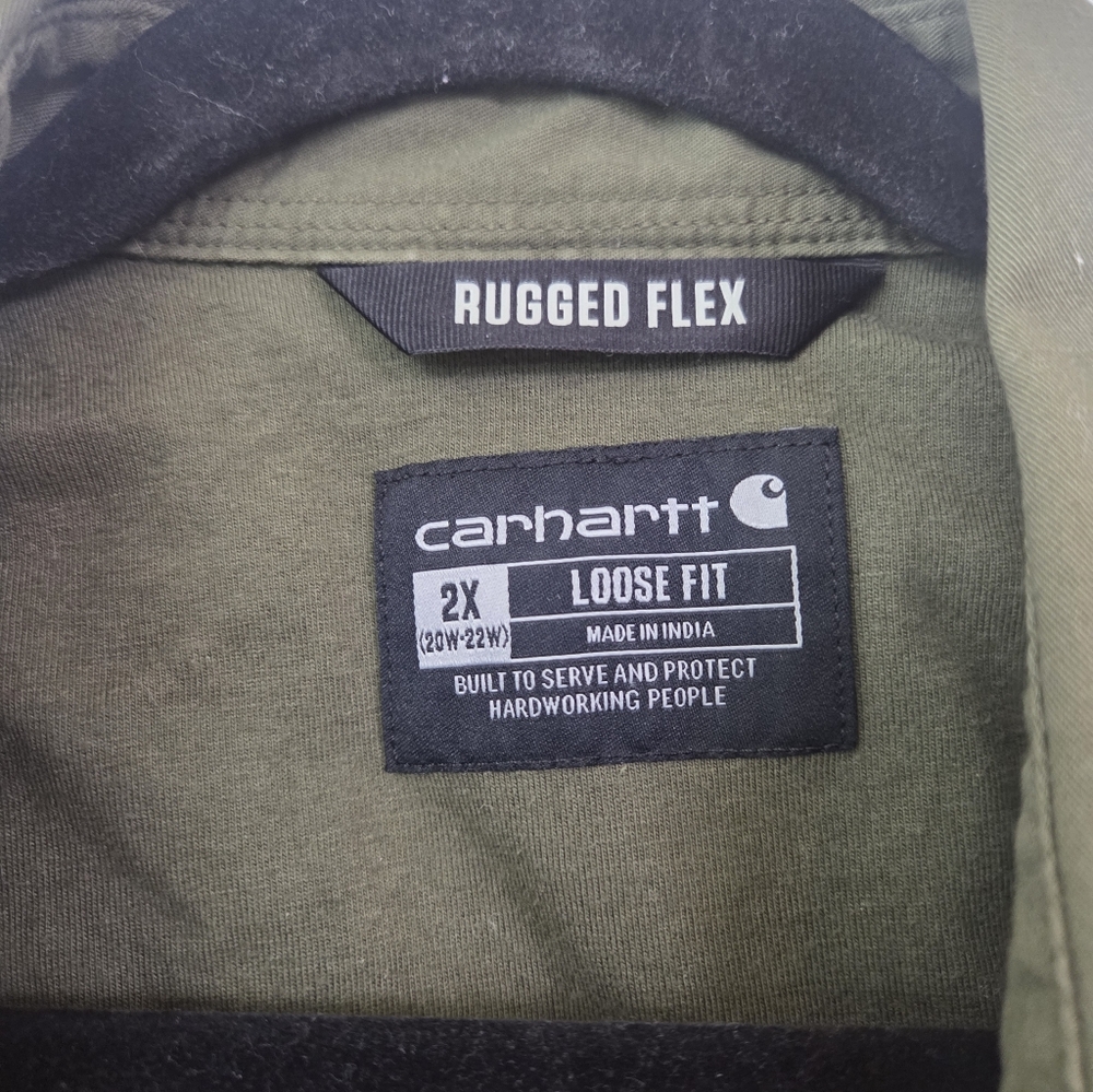 Carhartt Rugged Flex Loose Fit Canvas Shirt Jac Olive Green Plus Size 2X (20W/22 - Picture 2 of 3